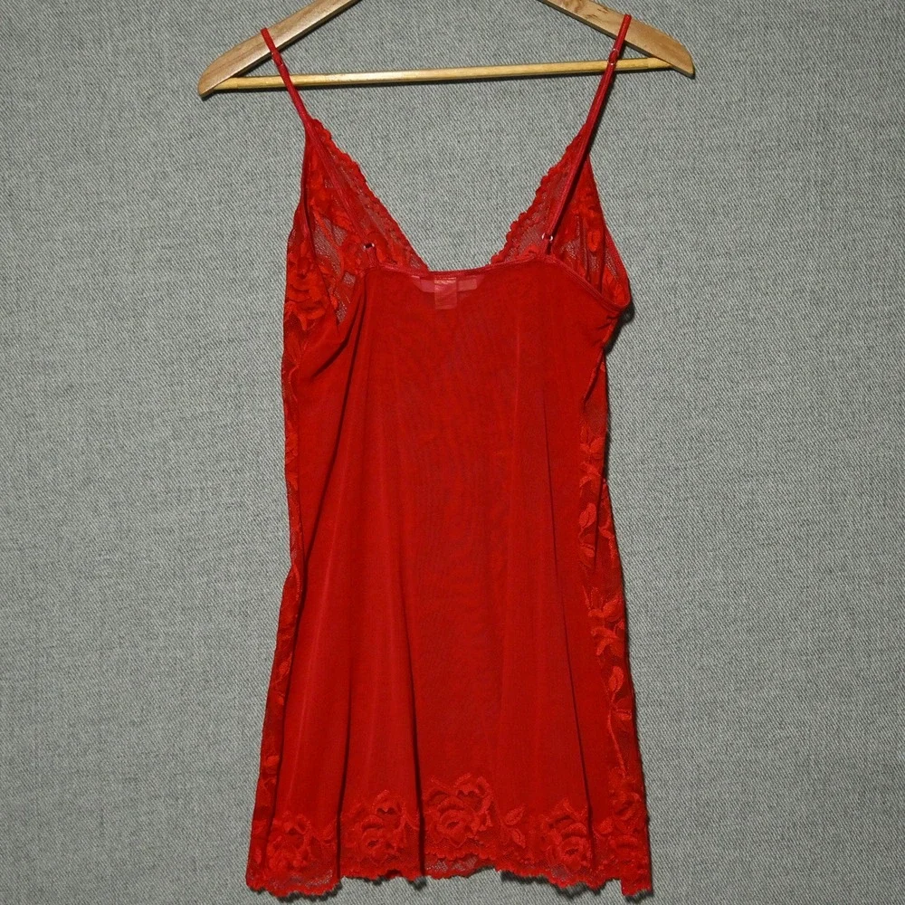 Victoria's Secret Lace Chemise Women Floral Sheer Red Slip Medium